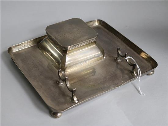 A George V silver pen and inkstand